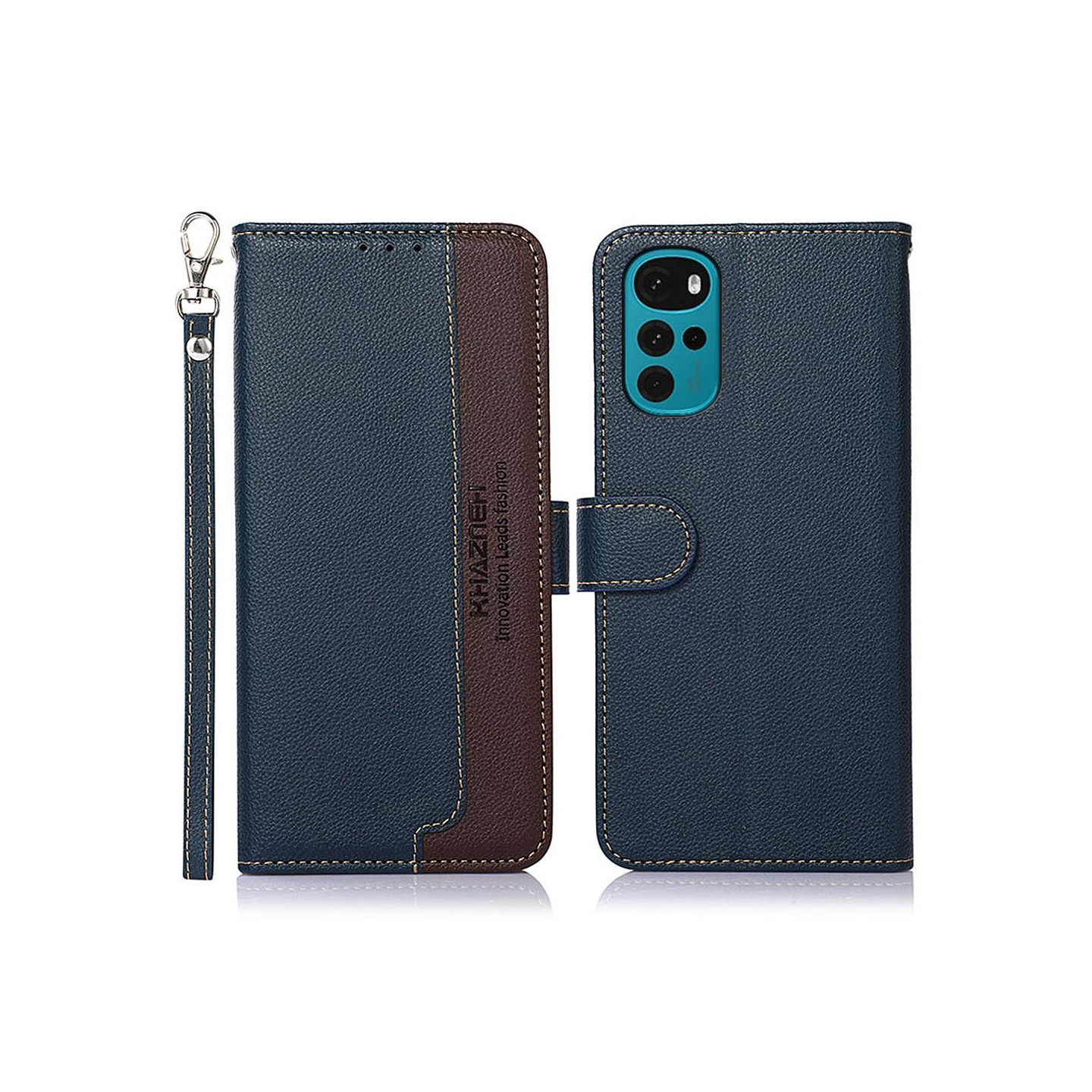 KHAZNEH Motorola Moto G22/Moto E32s 4G Lommebok - deksel - Blå/Brun