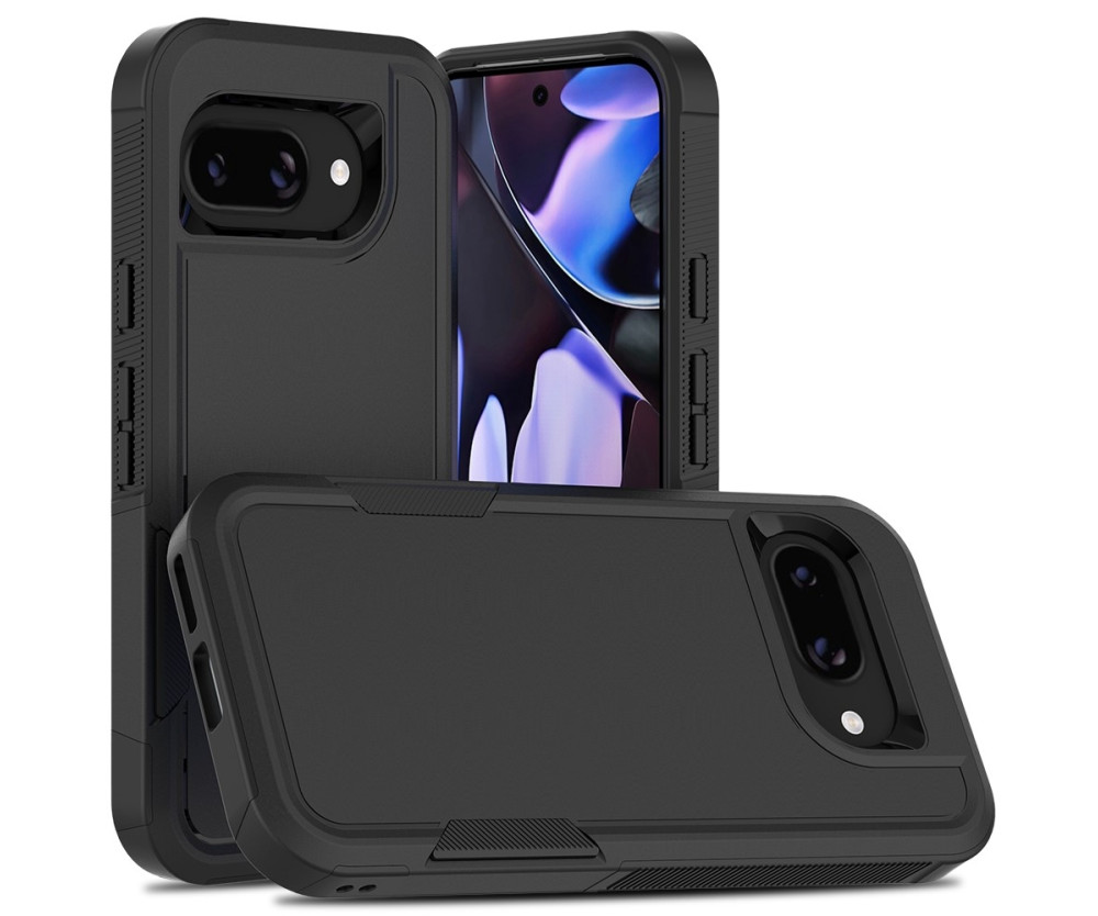 För Google Pixel 9a Skal 2 i 1 PC + TPU Stötsäkert Mobilskal Svart