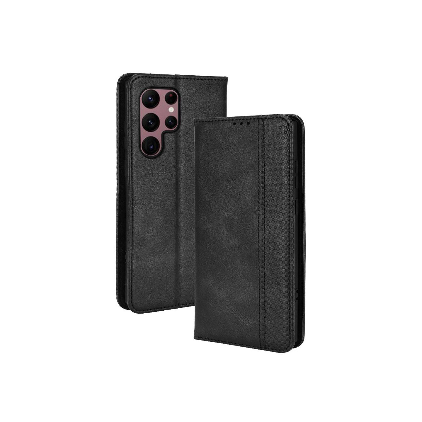 Samsung Galaxy S22 Ultra 5G Wallet Stand Flip Phone Case - Black