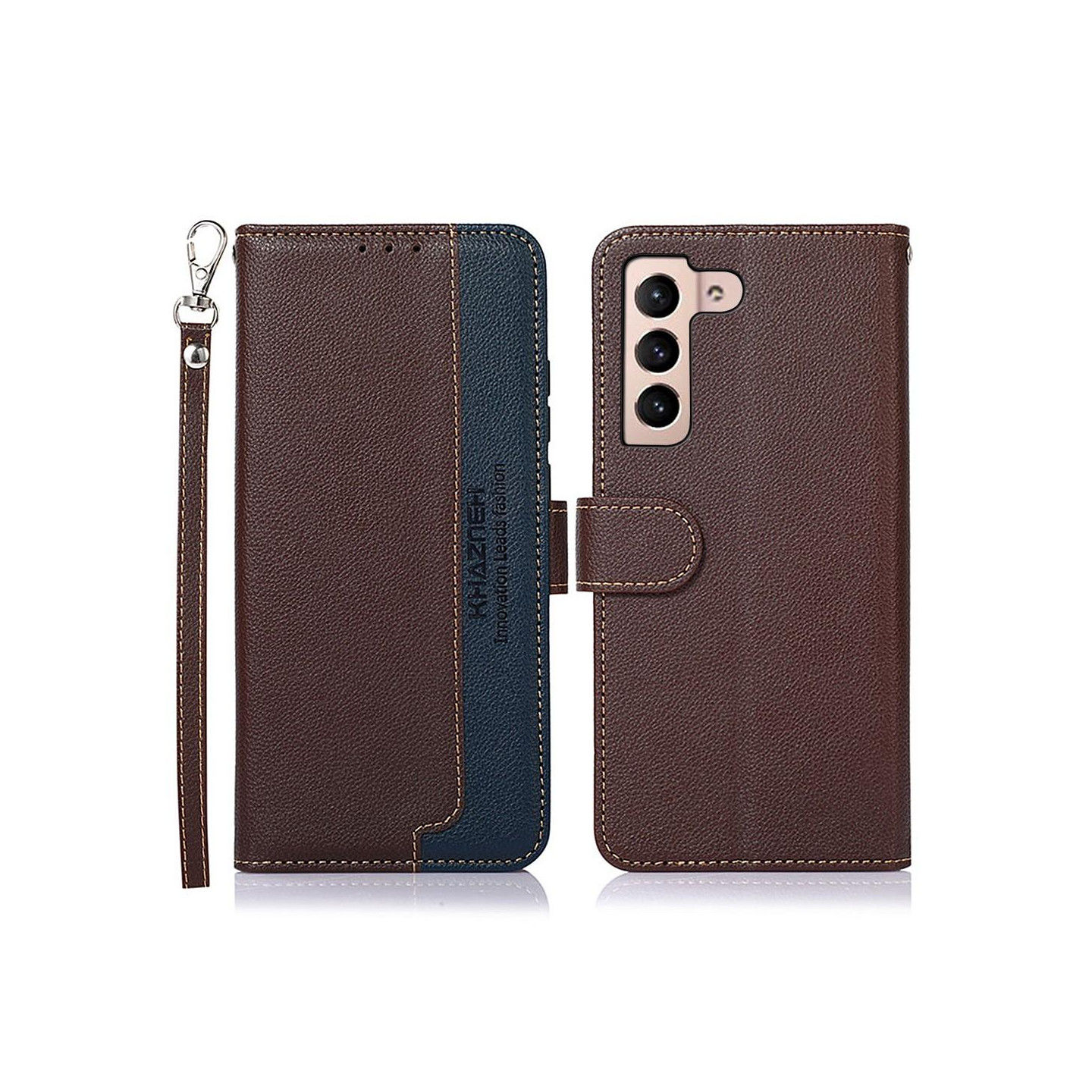 Samsung Galaxy S22 5G RFID Blocking KHAZNEH Phone Kansi - Ruskea/Blue