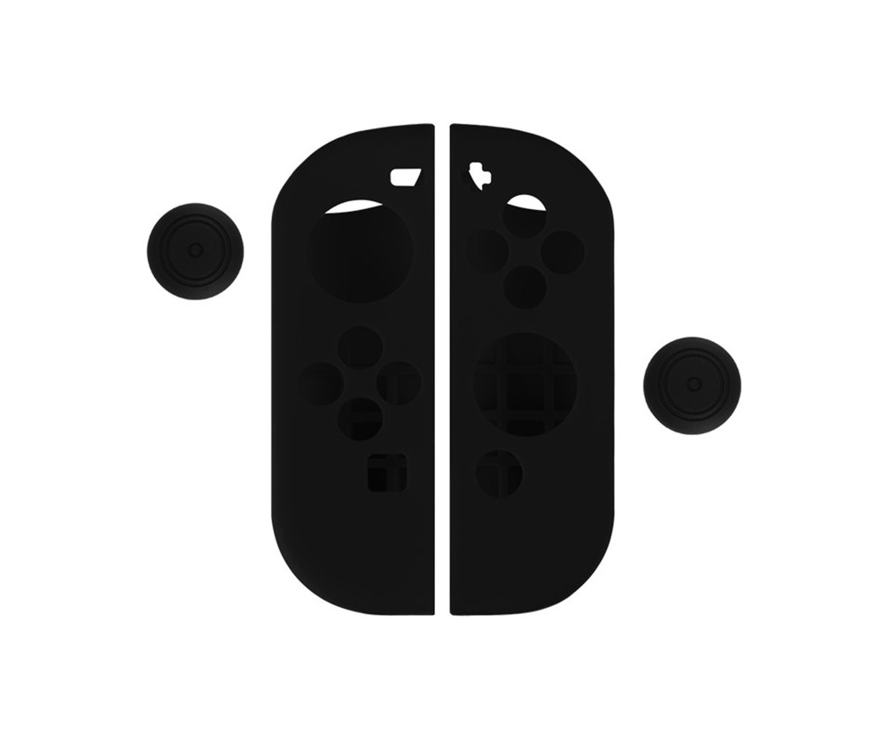 Silikonfodral Skal Kompatibel med Nintendo Switch + tumgreppsskydd fodral -Svart