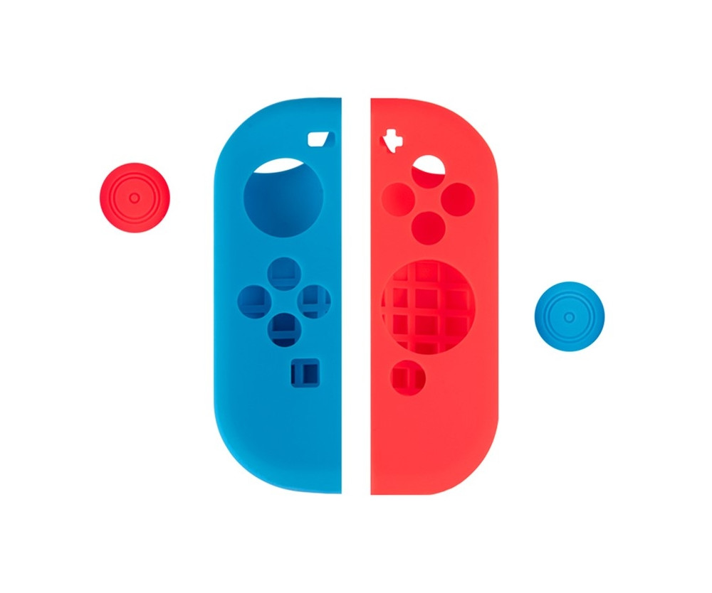 Silikonfodral Skal Kompatibel med Nintendo Switch + tumgreppsskydd fodral - Röd / Blå