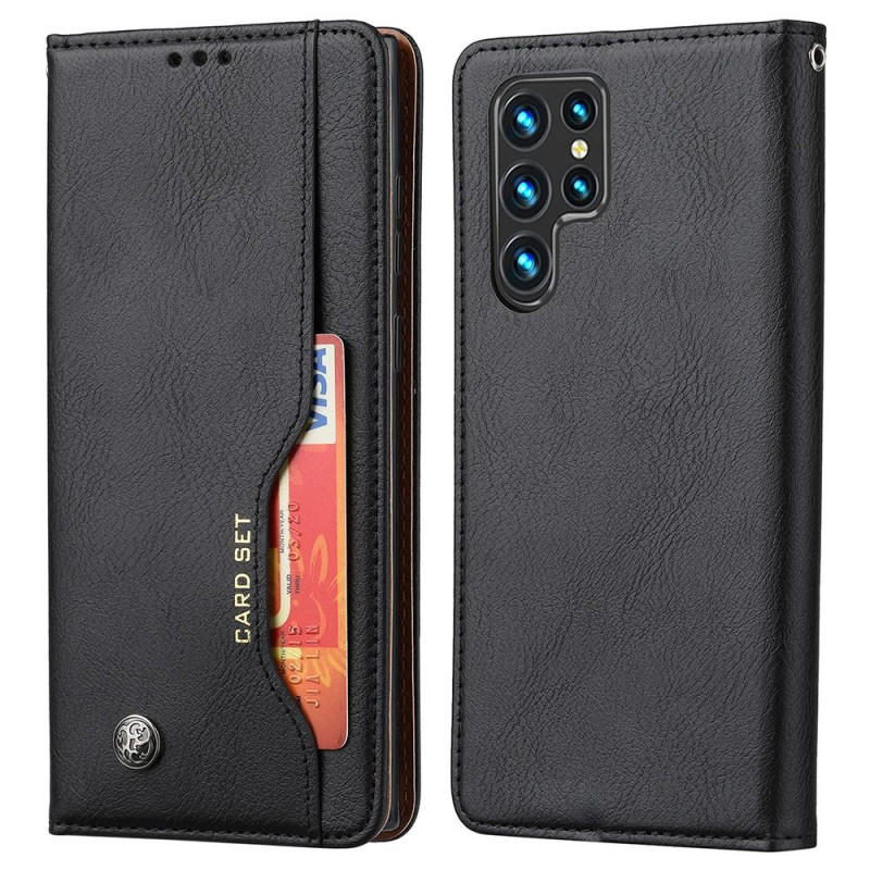 Samsung Galaxy S22 Ultra Wallet Stand Phone Flip Case Cover - Black