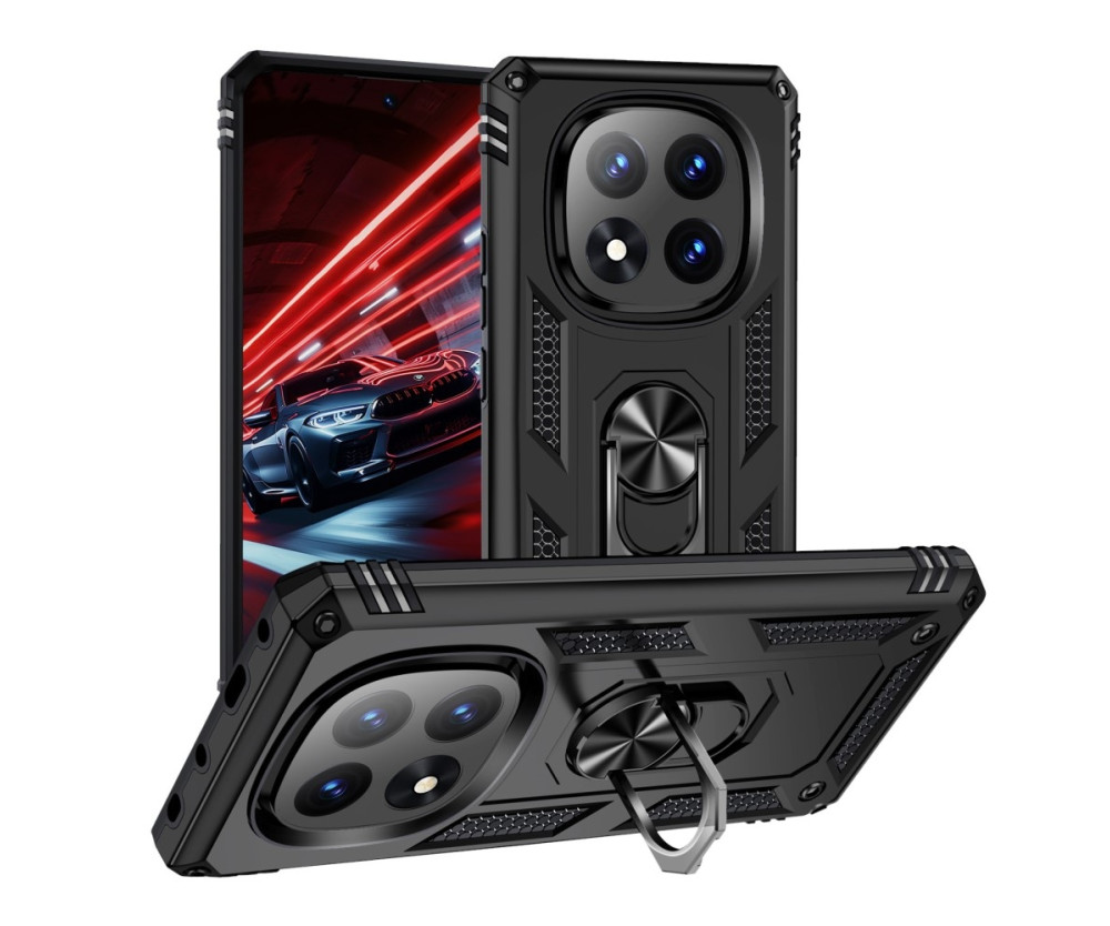 För Xiaomi Redmi Note 14 Pro 5G Skal PC + TPU Telefonskal med Rotationsring Kickstand - Svart