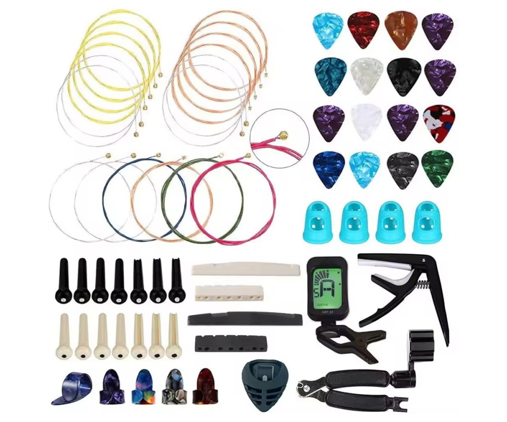65 delar Gitarr Tillbehör Akustisk Elgitarr Strängar Plektrum Strängvindare mm