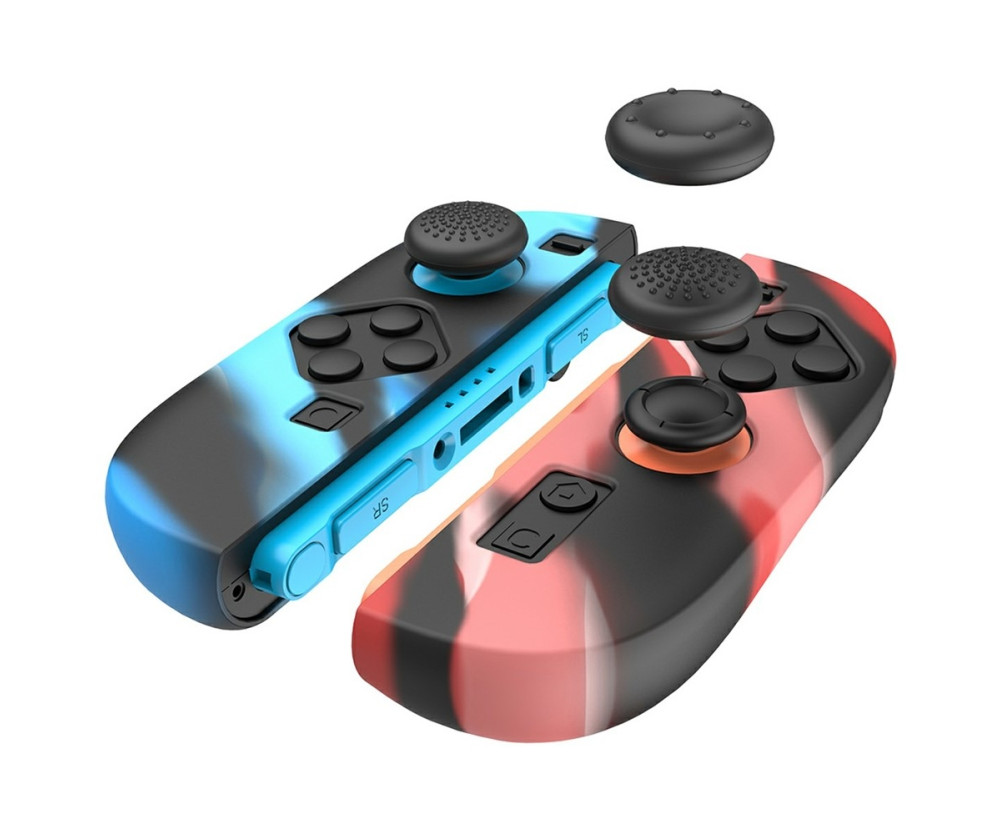 1 par Kompatibla med Nintendo Switch 2 Fodral Skal med 4 Caps Svartblå Svartröd