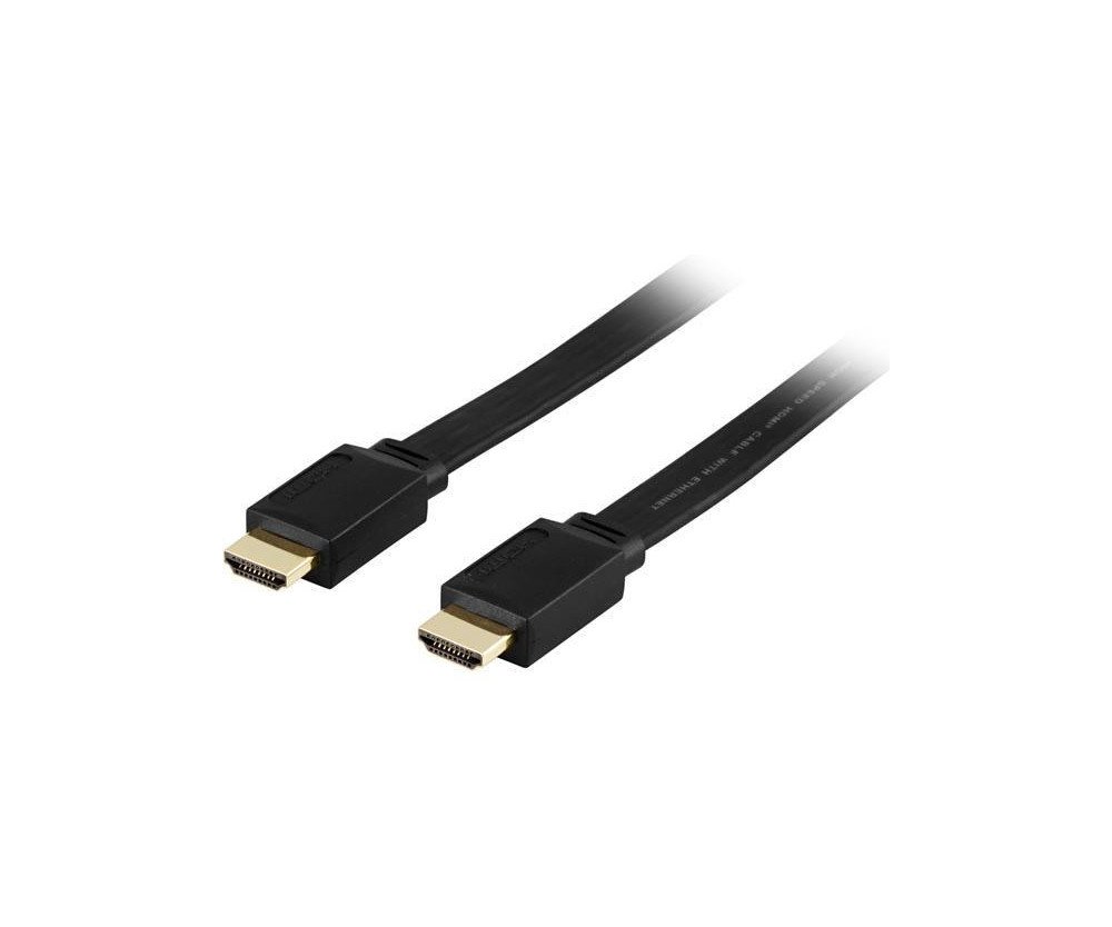 DELTACO platt HDMI 1.4-kabel, HDMI Type A ha, guldpläterad, 1m, svart