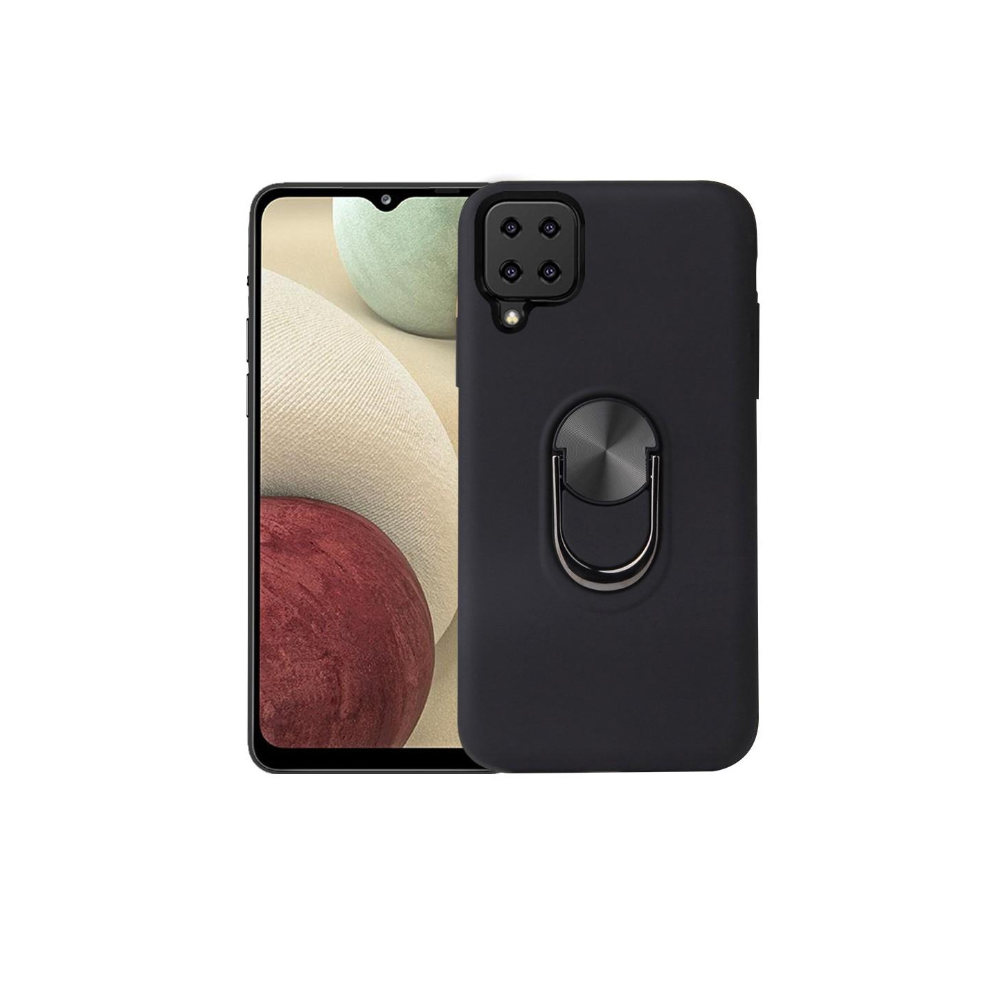 Samsung Galaxy A12 Hybrid Cover Med Fingerring - Sort