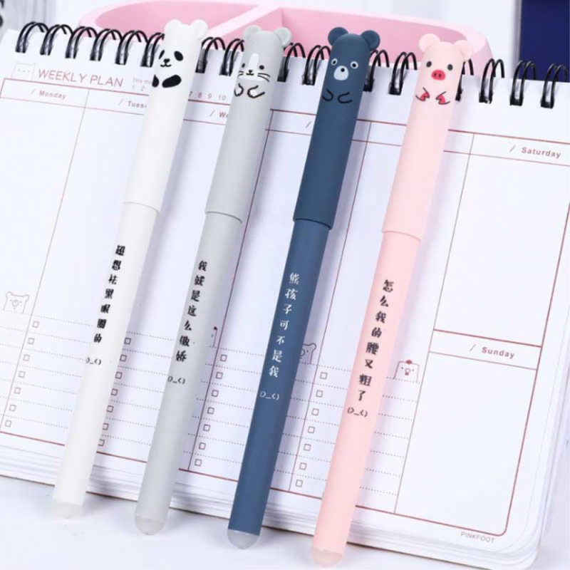 Student Cartoon Design Erasable Gel 0.35mm Pen Ballpoint Ink Pen - 4 pieces
