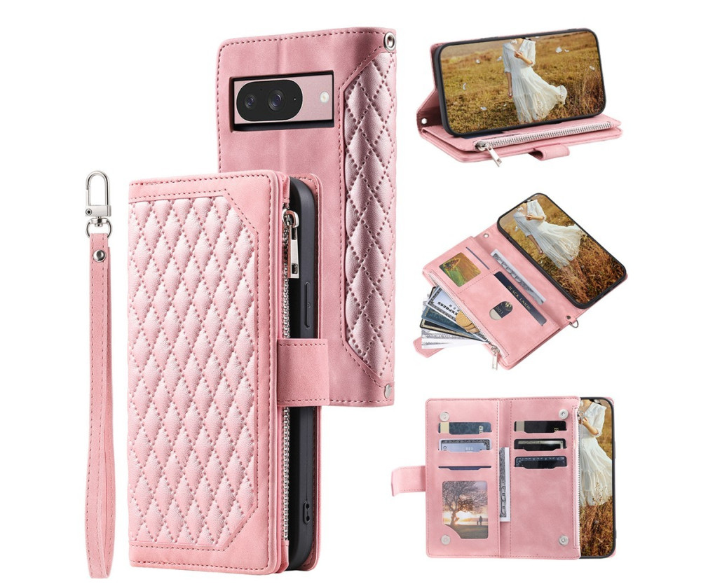 För Google Pixel 10 Pro / 10 / 9 Pro / 9 Zipper Wallet Case Rhombus Telefonfodral