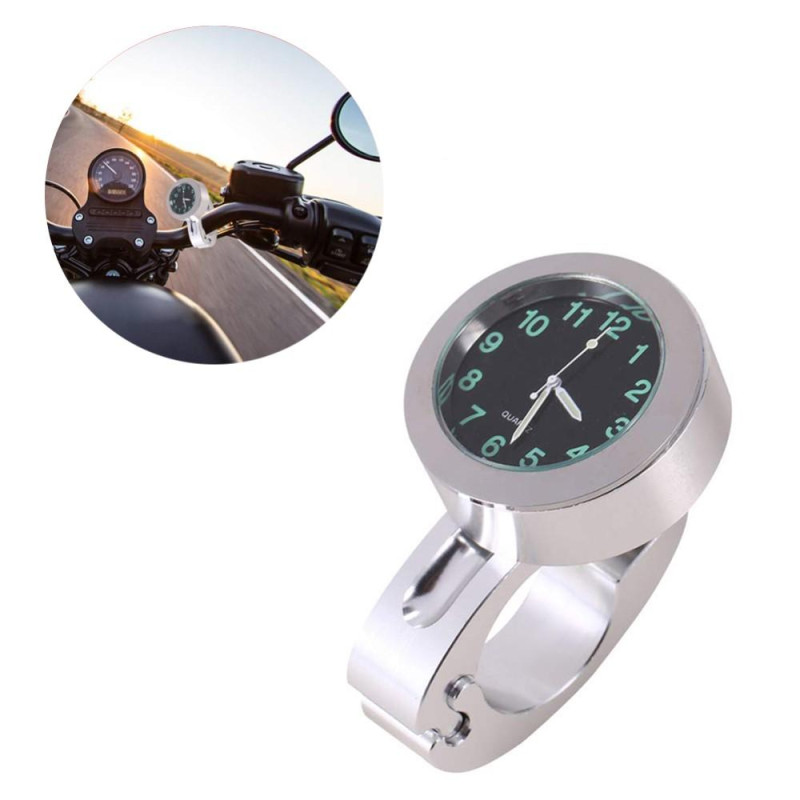 Stylish Waterproof Clock Motorcycle Handlebar Mount Quartz Clock - Silver