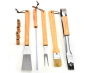 10 st/set BBQ Grilltillbehör Grillkit trähandtag bärväska Grilla Grill Verktyg