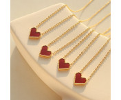 Hjärta hänge Halsband Titan Stålkedja Modesmycke 40+5cm Förlängare - Silver