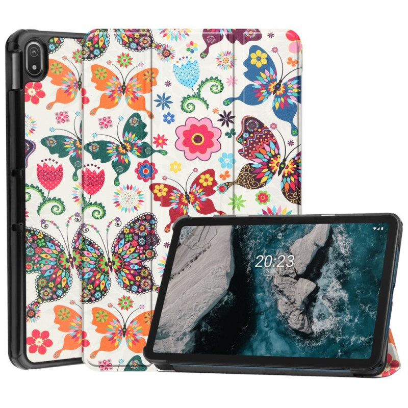 Tablet Stand Slim Fit Cover For Nokia T20 - Butterflies