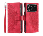 Plånboksfodral kompatibelt med iPhone 17 Pro , Fodral Skal Mandala blommönster - Röd