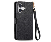 For iPhone 17 Skal RFID-blockering Dragkedjeficka Plånboksfodral med Rem - Svart