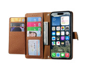 For iPhone 17 Skal RFID-blockering Dragkedjeficka Plånboksfodral med Rem - Brun