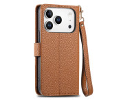 For iPhone 17 Pro Skal RFID-blockering Dragkedjeficka Plånboksfodral med Rem - Brun