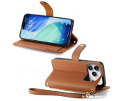 For iPhone 17 Pro Max Skal RFID-blockering Dragkedjeficka Plånboksfodral med Rem - Brun