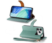 For iPhone 17 Pro Max Skal RFID-blockering Dragkedjeficka Plånboksfodral med Rem - Grön