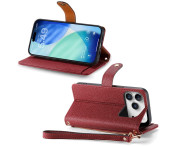 For iPhone 17 Pro Max Skal RFID-blockering Dragkedjeficka Plånboksfodral med Rem - Röd