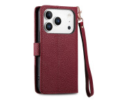 For iPhone 17 Pro Max Skal RFID-blockering Dragkedjeficka Plånboksfodral med Rem - Röd