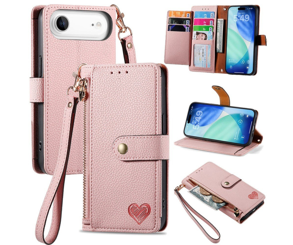 For iPhone Air Skal RFID-blockering Dragkedjeficka Plånboksfodral med Rem - Rosa