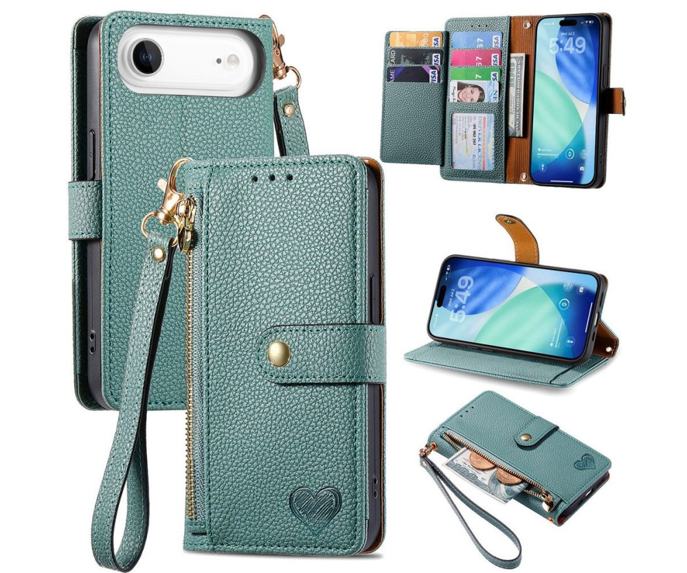 For iPhone Air Skal RFID-blockering Dragkedjeficka Plånboksfodral med Rem - Grön