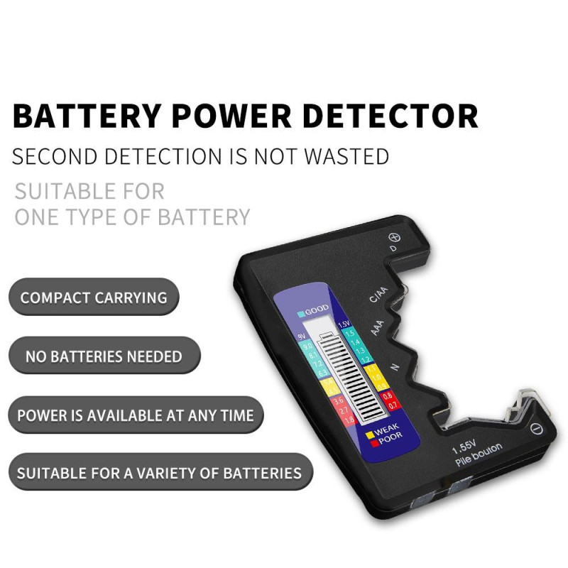 Universell batteritester for C/AAA/D/N/9V/6F22/1.55V