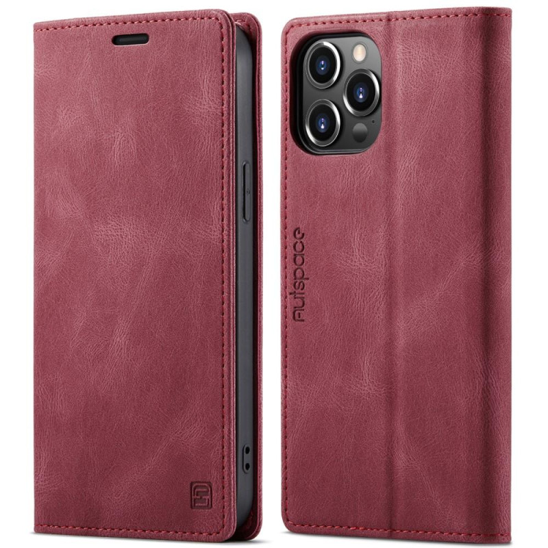 AUTSPACE A01 Retro lompakkokotelo iPhone 13 Pro Max - Punainen