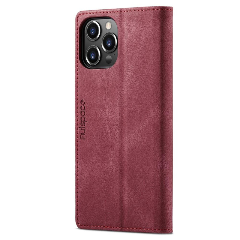 AUTSPACE A01 Retro Wallet Case for iPhone 13 Pro Max - Red