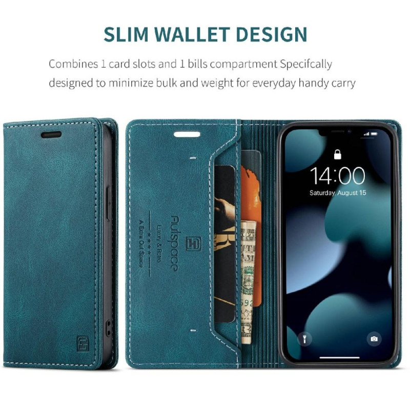 AUTSPACE A01 Retro Wallet Case for iPhone 13 Mini - Blue