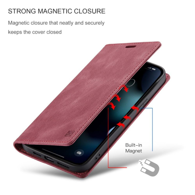 AUTSPACE A01 Retro Wallet Case for iPhone 13 Pro Max - Red