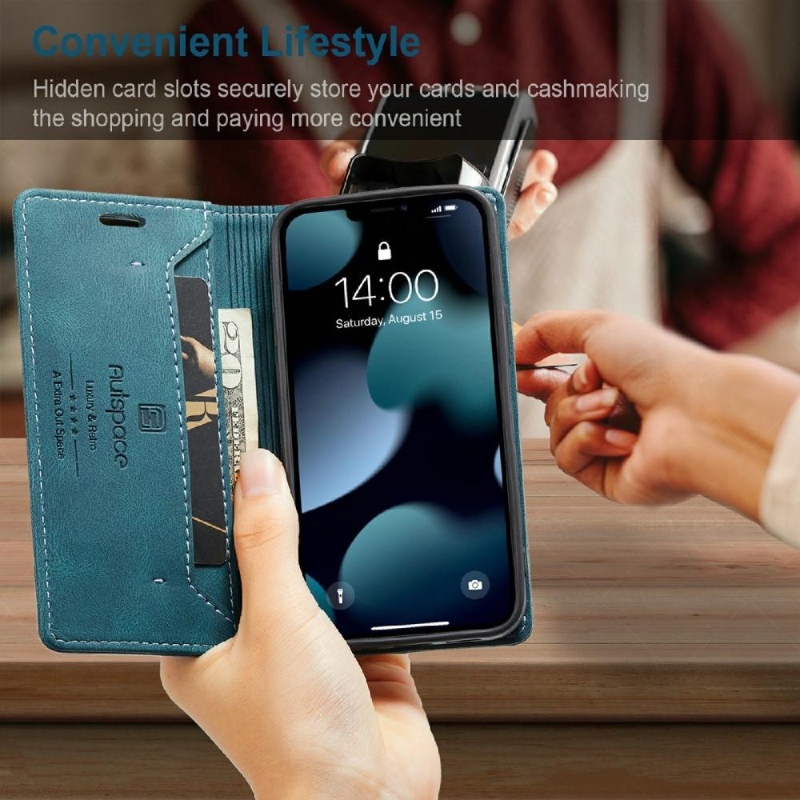 AUTSPACE A01 Retro Wallet Case for iPhone 13 Mini - Blue