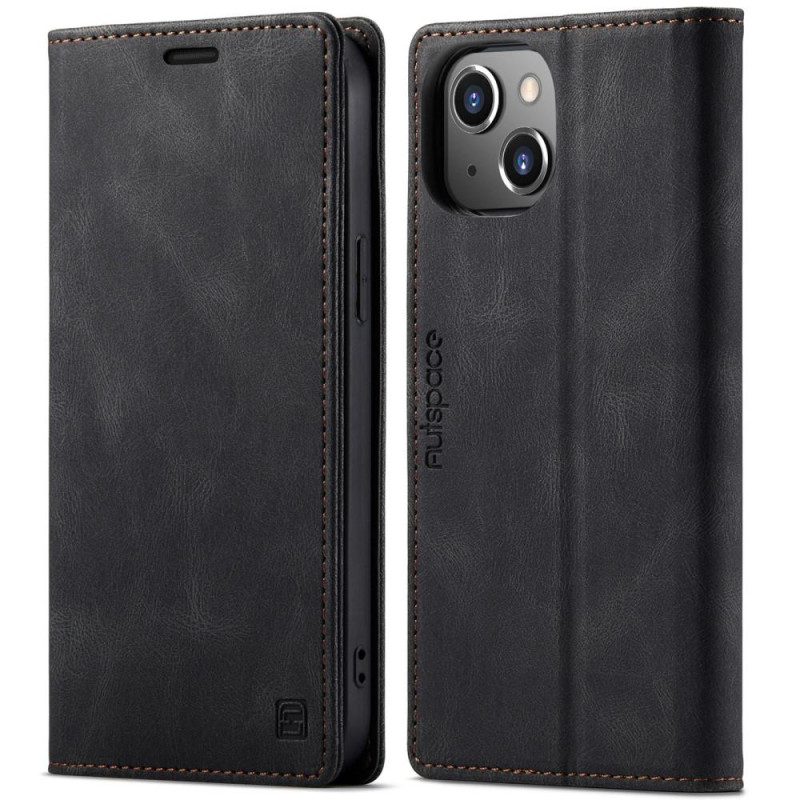 AUTSPACE A01 Retro tegnebog taske til iPhone 13 - sort