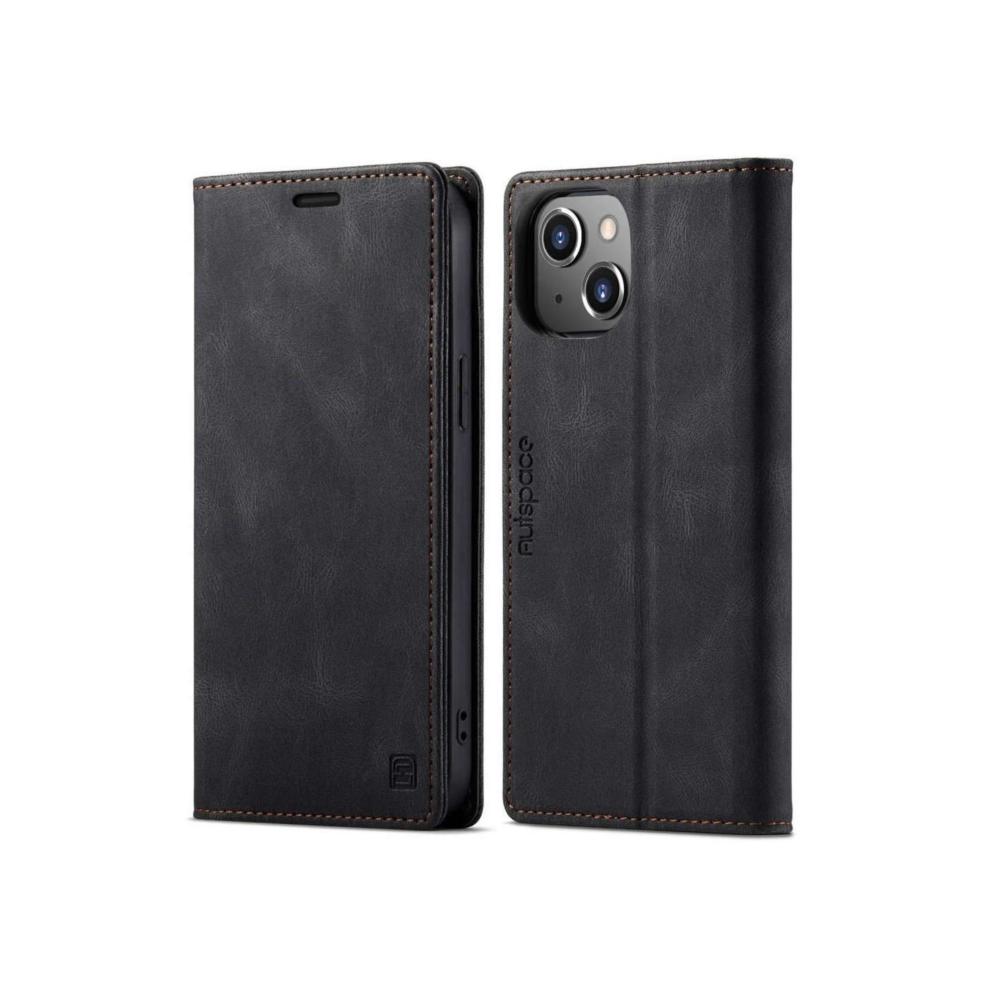 AUTSPACE A01 Retro Wallet Case for iPhone 13 - Black