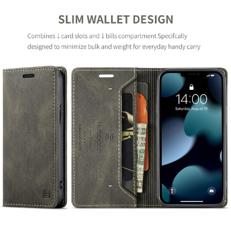 AUTSPACE A01 Retro tegnebog taske til iPhone 13 mini - brun