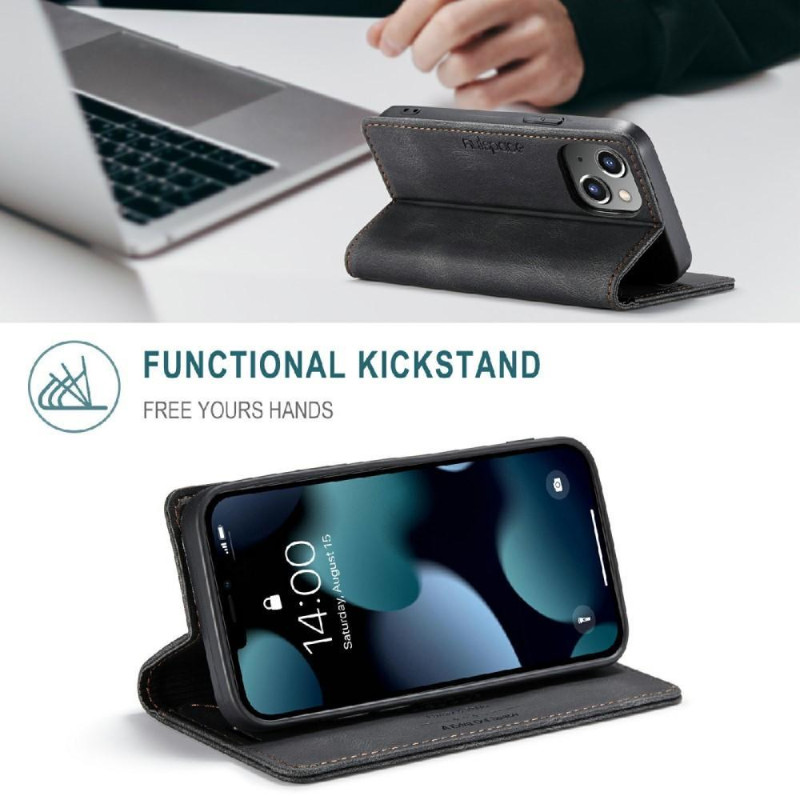 AUTSPACE A01 Retro Wallet Case for iPhone 13 - Black