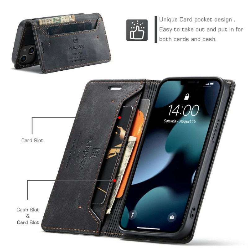 AUTSPACE A01 Retro Wallet Case for iPhone 13 - Black