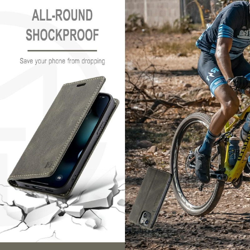 AUTSPACE A01 Retro Wallet Case for iPhone 13 Mini - Brown