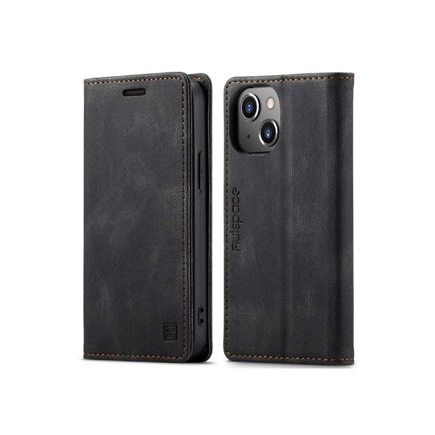 AUTSPACE A01 Retro Wallet Case for iPhone 13 Mini - Black