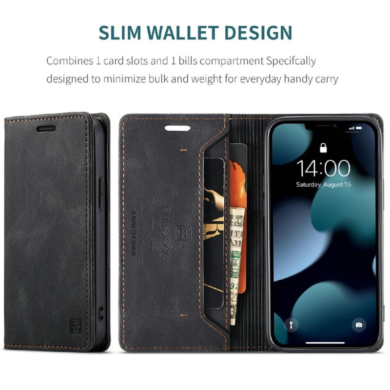 AUTSPACE A01 Retro Wallet Case for iPhone 13 Mini - Black