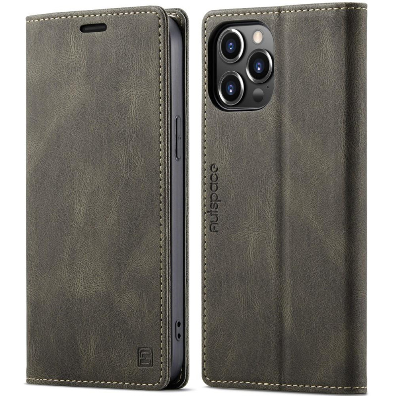 AUTSPACE A01 Retro Wallet Case for iPhone 13 Pro - Coffee