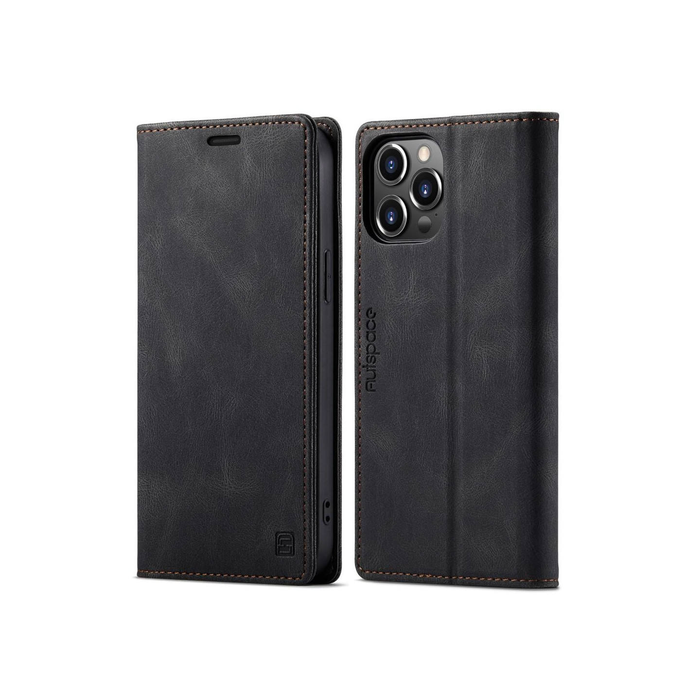 AUTSPACE A01 Retro Wallet Case for iPhone 13 Pro - Black