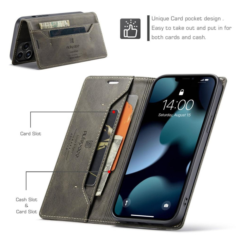 AUTSPACE A01 Retro Wallet Case for iPhone 13 Pro - Coffee