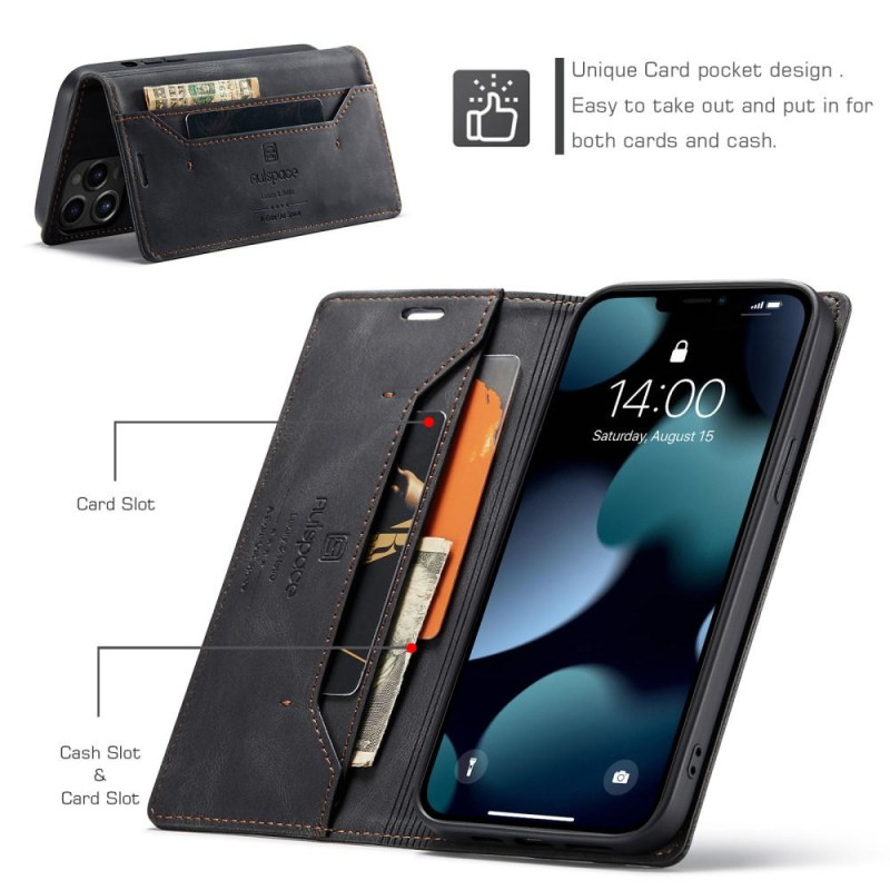 AUTSPACE A01 Retro Wallet Case for iPhone 13 Pro - Black