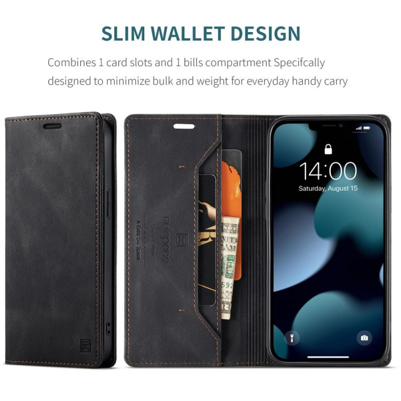 AUTSPACE A01 Retro Wallet Case for iPhone 13 Pro - Black