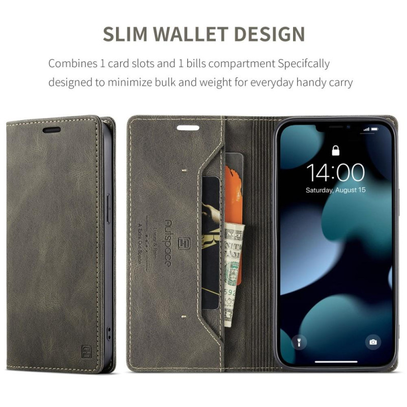 AUTSPACE A01 Retro Wallet Case for iPhone 13 Pro - Coffee