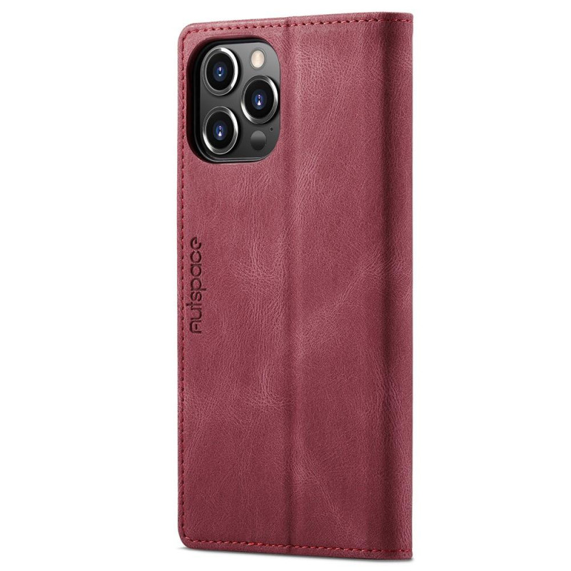 AUTSPACE A01 Retro Wallet Case for iPhone 13 Pro - Red