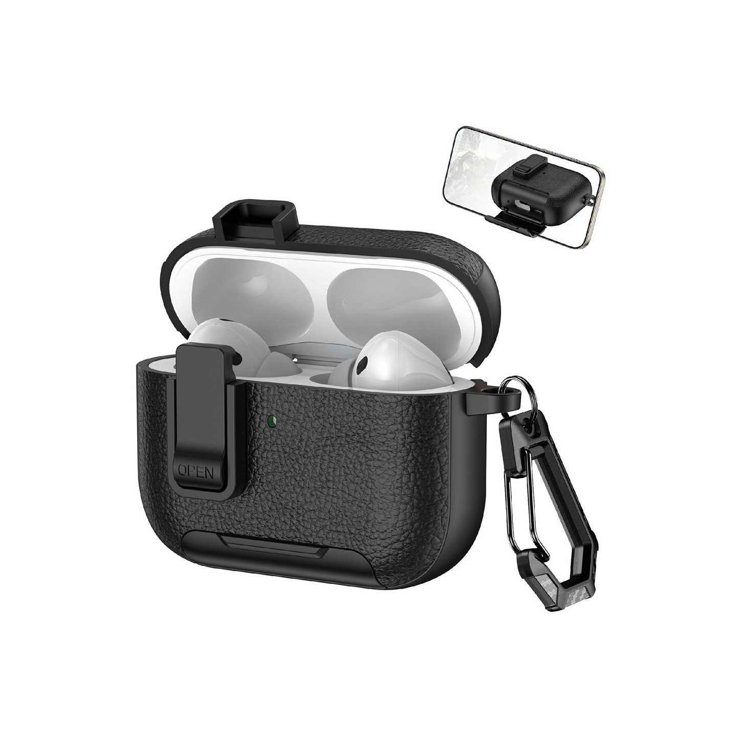 For AirPods Pro 3 beskyttelsesdeksel med stativ etui med lås og karabinkrok